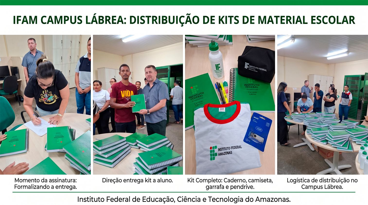 O IFAM Campus Lábrea distribui kits de material educativo para estudantes dos cursos subsequentes.